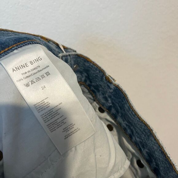 Anine Bing Mid Blue Distressed Denim Cropped Straight Jeans Women's Size 24 NWT - Picture 8 of 8